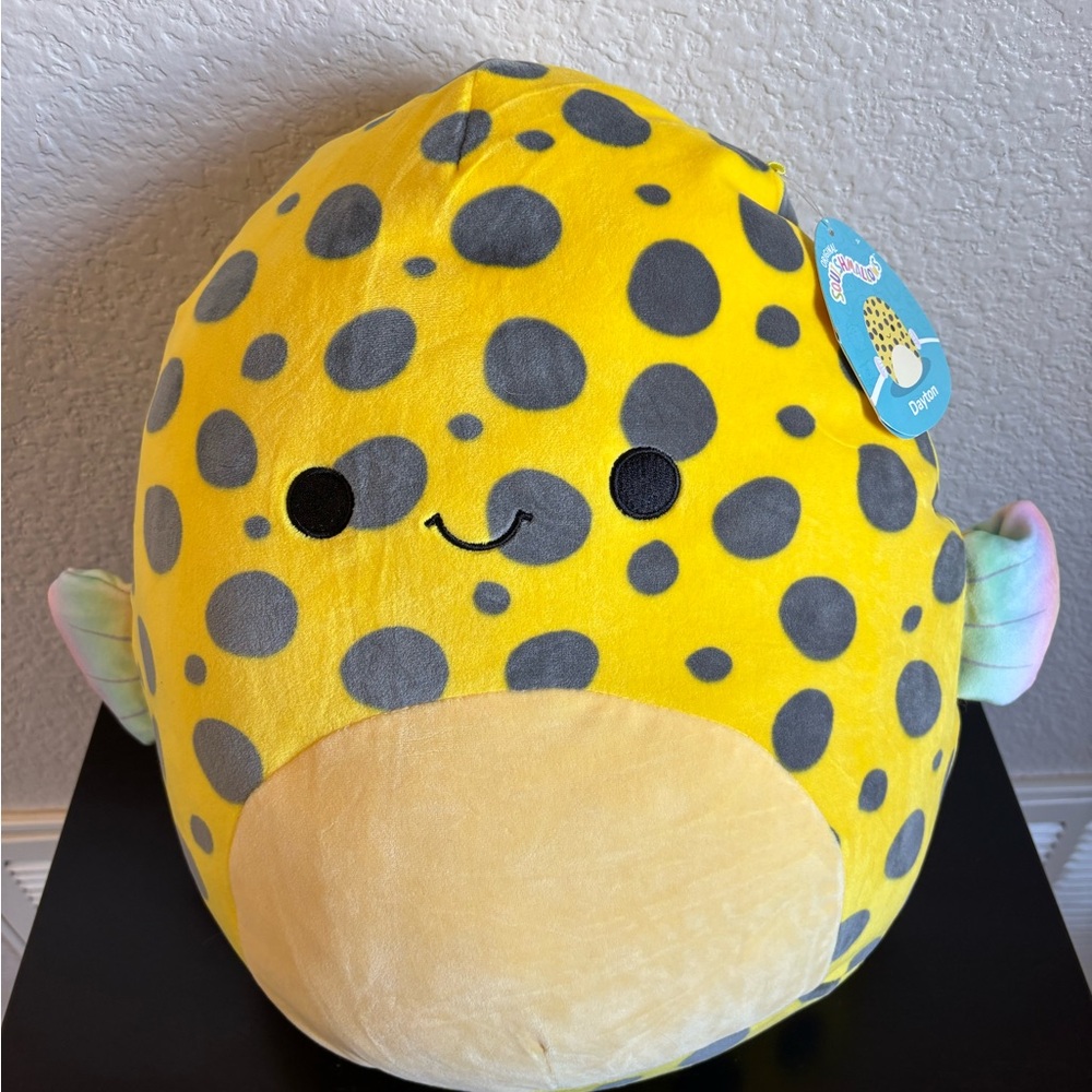 NWT 14” Squishmallow Dayton the Yellow and Black Spotted Boxfish